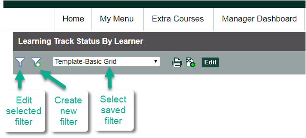 Ability lMS screenshot of report filter options