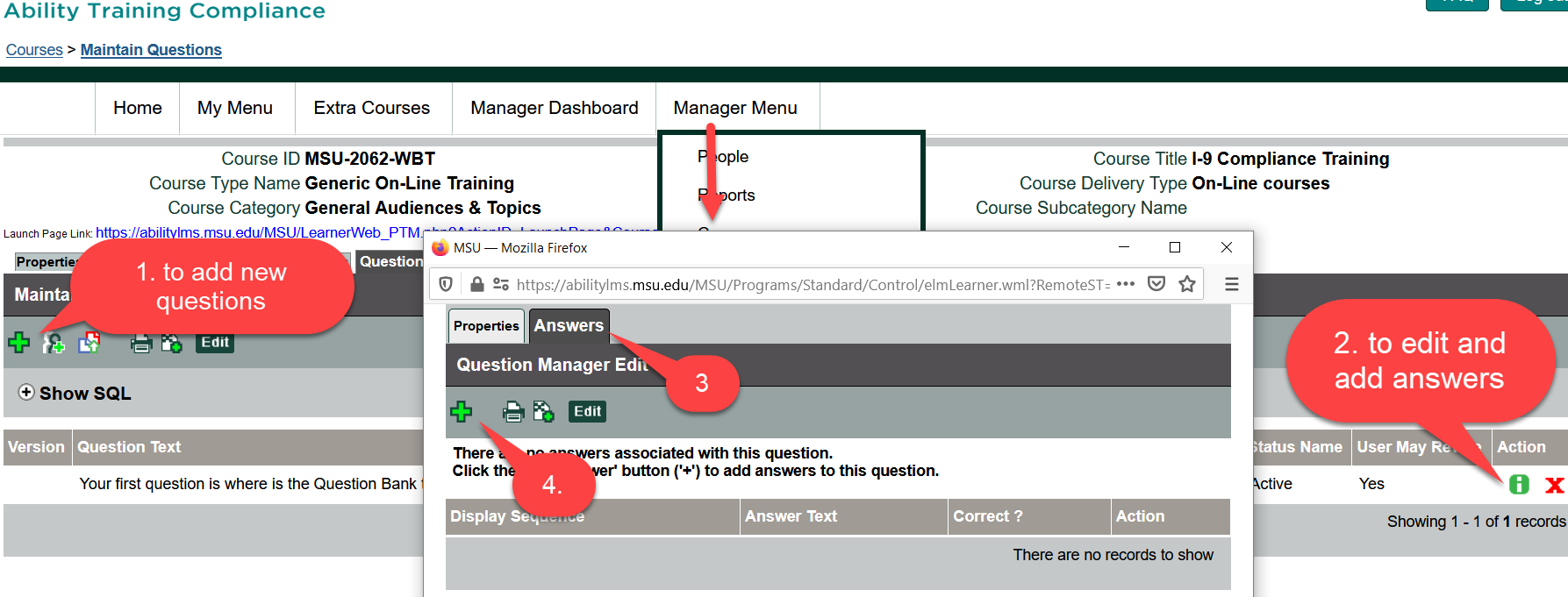 Screenshot showing assessment questions in Ability LMS