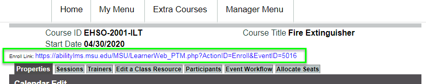 Screenshot of Ability LMS class enroll link