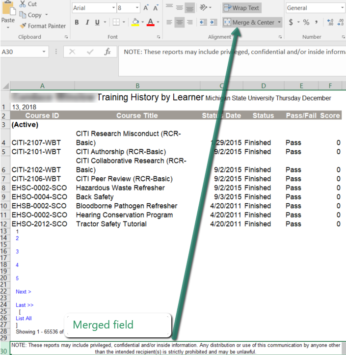 unmerge options in Excel