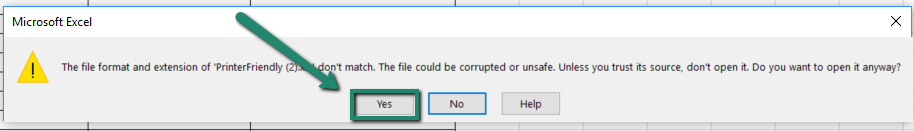 Excel extension error message