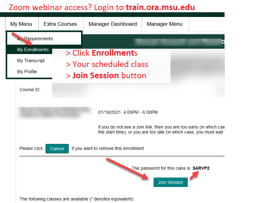 Enrolled class screenshot with Join Session button