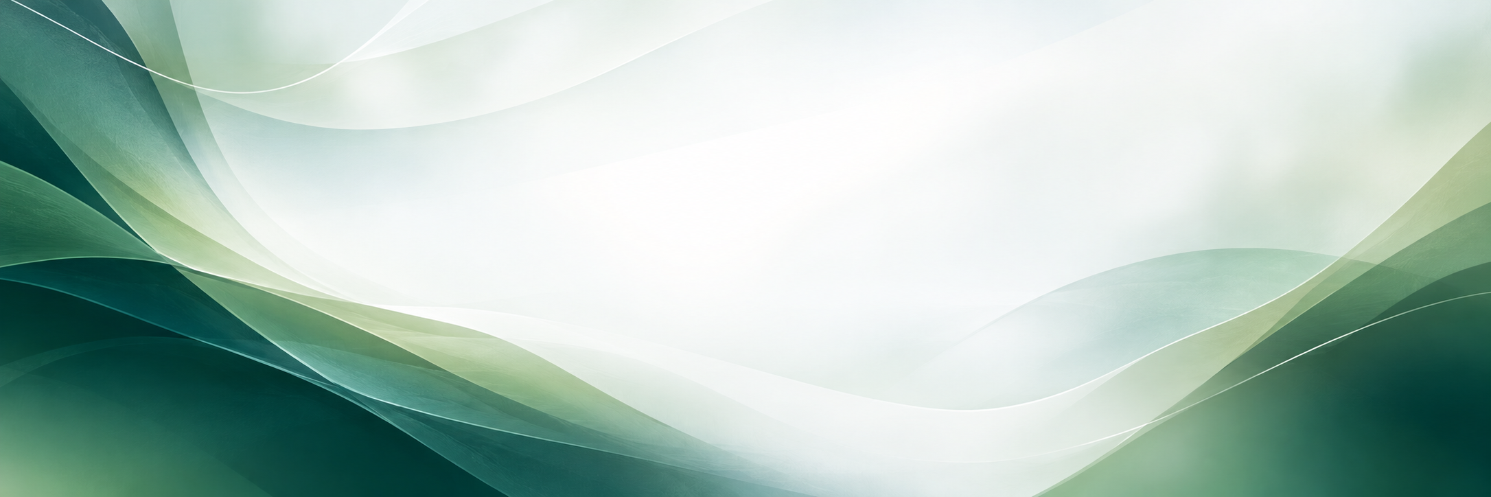 Abstract green and white background featuring soft, flowing waves in deep Spartan green, sage, and teal, with a light, open center.